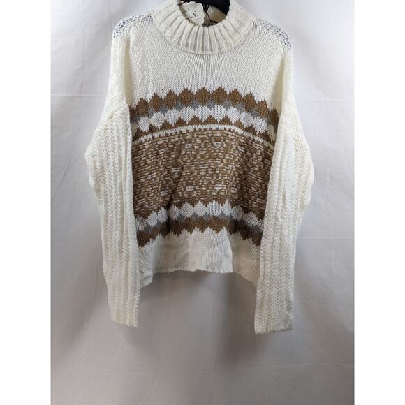 Knox Rose Fair Isle Sweater Mock Turtleneck Ivory L Knit Drop Shoulders Pullover - Picture 8 of 9